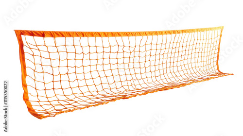 An orange sports net used for games like tennis or badminton, designed to divide the playing area. photo