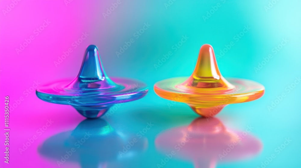 Fototapeta premium Colorful Glass Spinners on a Gradient Background