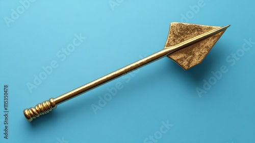 Metallic golden arrow on blue background photo