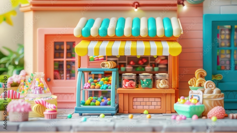 Obraz premium Sweet Yellow Dollhouse. Playful Interior Design Concept