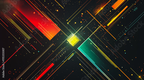 Abstract black background with Colorful geometric  lines. Digital future technology . Abstract business connection of lines from nodes innovation of communication in the network.