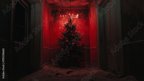 old red christmas background, vintage grunge dirty texture, distressed weathered worn surface, dark black red paper, horror theme