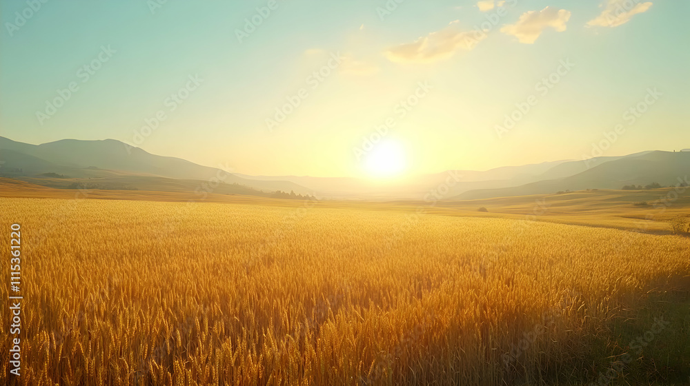 Golden Wheat Field Sunset Landscape Photo Golden Wheat Field Sunset Landscape Photo