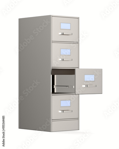 Filing cabinet with open dr...
