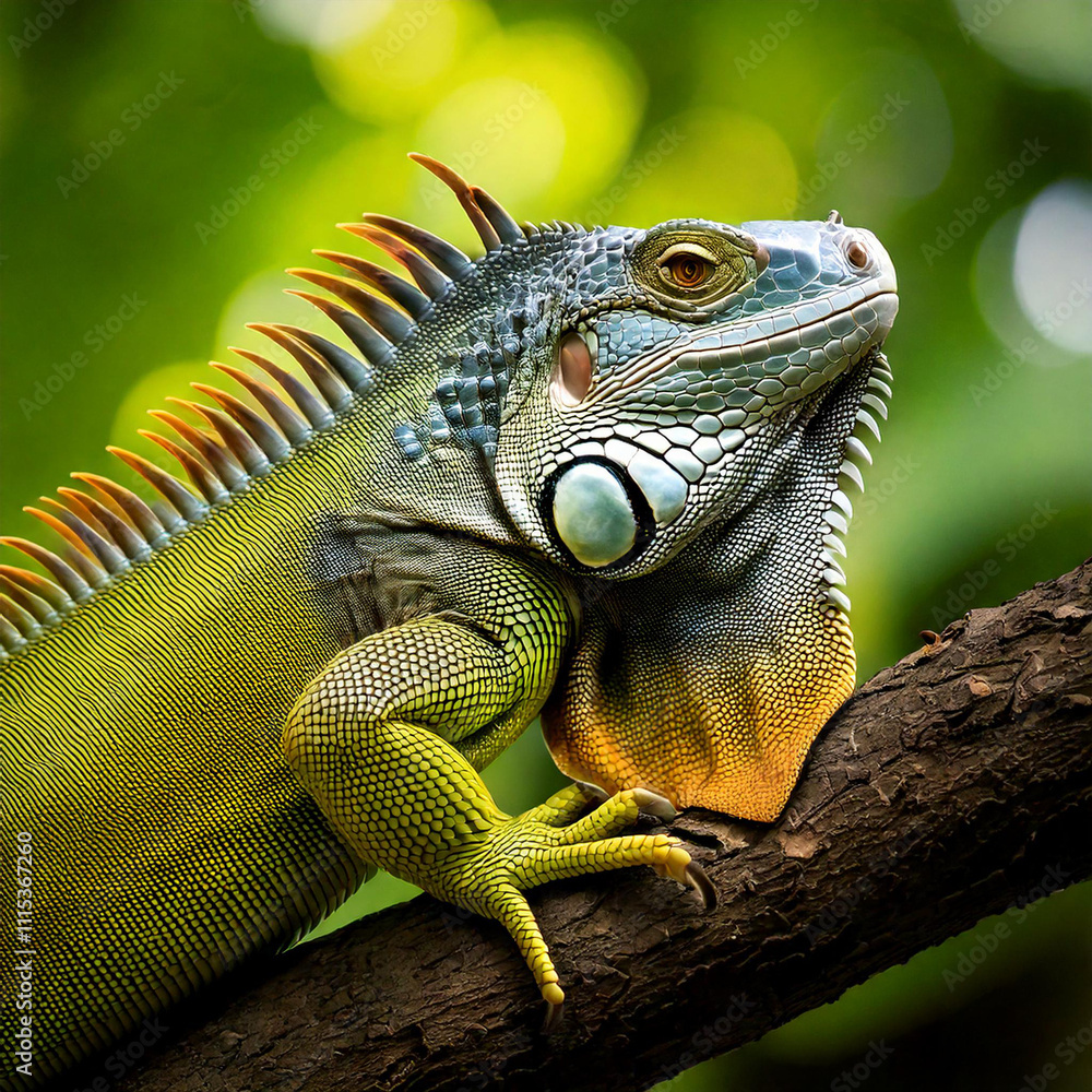 Fototapeta premium green iguana on a tree