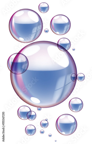 Realistic colorful soap bubbles in a white background