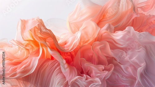 A swirling abstract design featuring soft, flowing pink and orange hues.