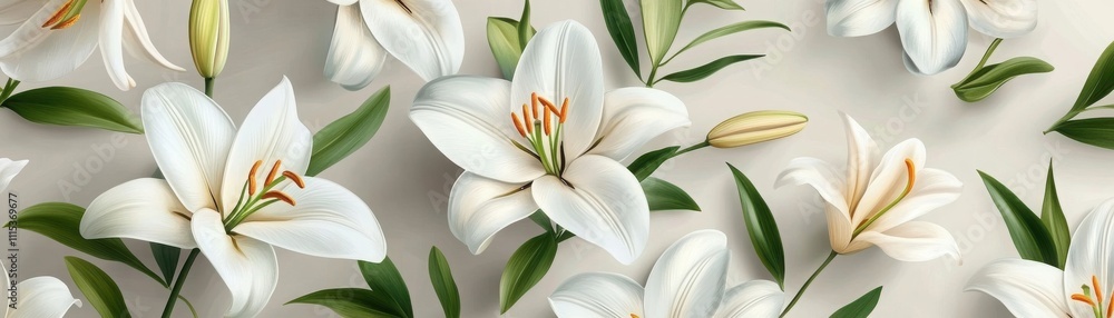 Fototapeta premium Elegant Seamless Pattern of White Lilies with Pastel Accents for Stylish Design Projects
