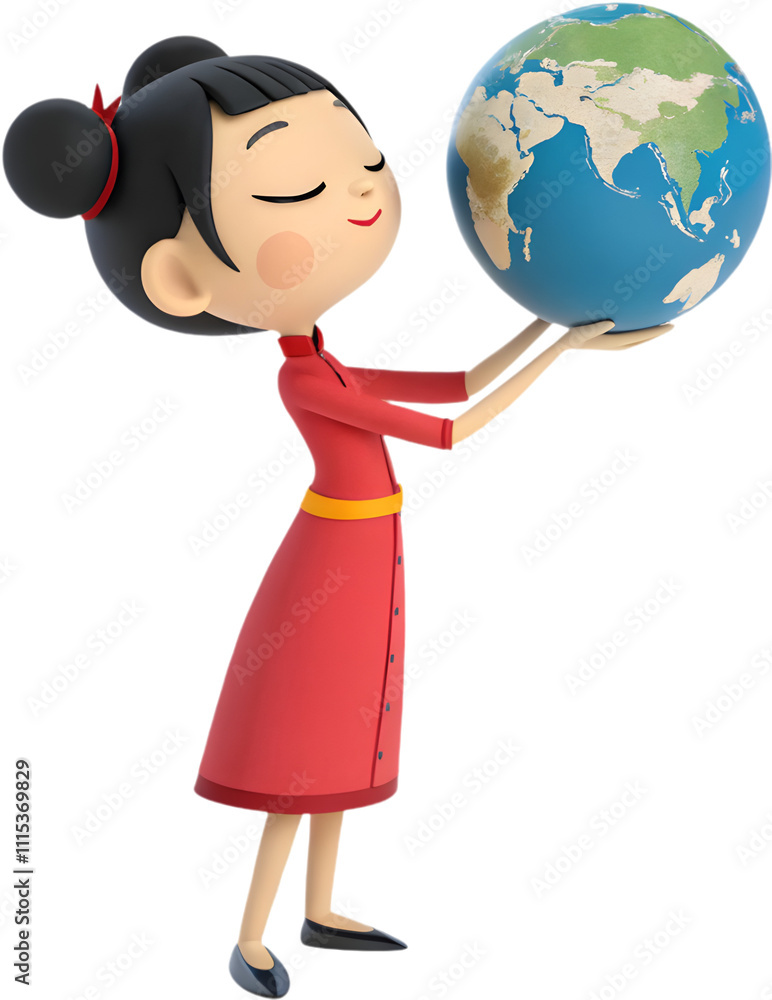 Fototapeta premium Adorable cartoon girl poses beautifully for International Women’s Day festival celebration.