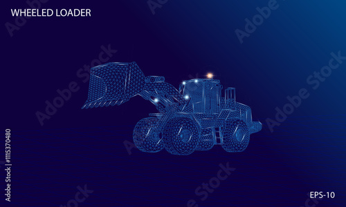 Wheeled loader wireframe mesh futuristic design concept vector illustration of construction equipment