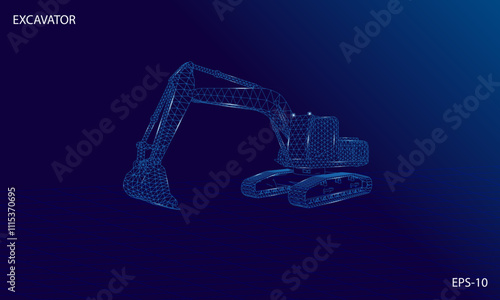 Excavator wireframe futuristic design concept vector illustration of construction equipment