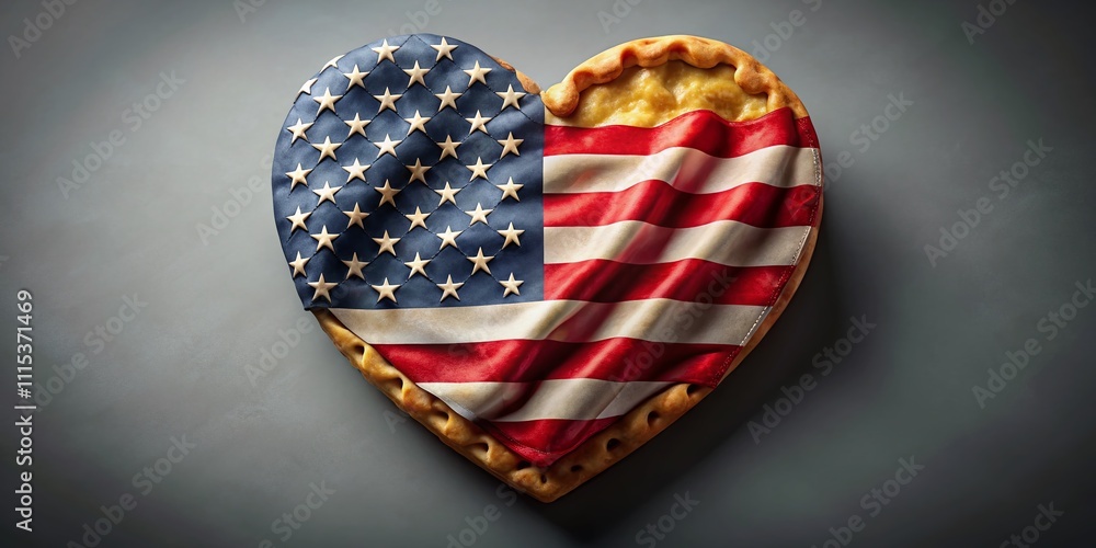 Obraz premium Veterans Day Food Poster - Heart Flag, Gray Background