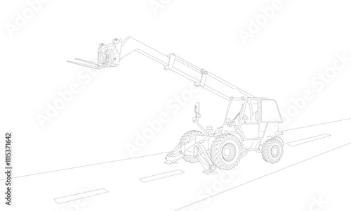 Telescopic Handler futuristic wireframe design concept vector illustration of heavy construction equipment