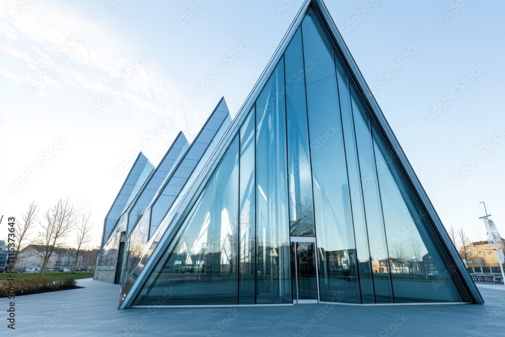 Naklejka premium Futuristic Glass-Covered Church Reflecting Modern Architecture