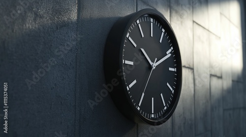 Wallpaper Mural Modern black wall clock on a textured gray wall, showing the time. Torontodigital.ca