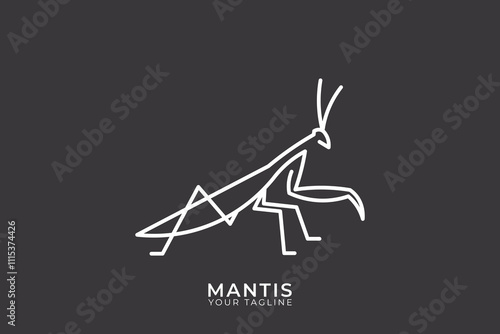 Mantis logo vector design, Mantis logo, Insect. Grasshopper line logo, silhouette logo.