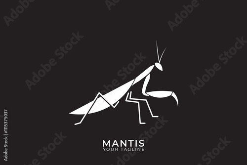 Mantis logo vector design, Mantis logo, Insect. Grasshopper line logo, silhouette logo.