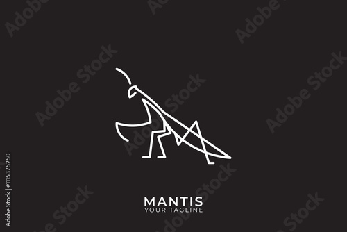 Mantis logo vector design, Mantis logo, Insect. Grasshopper line logo, silhouette logo.