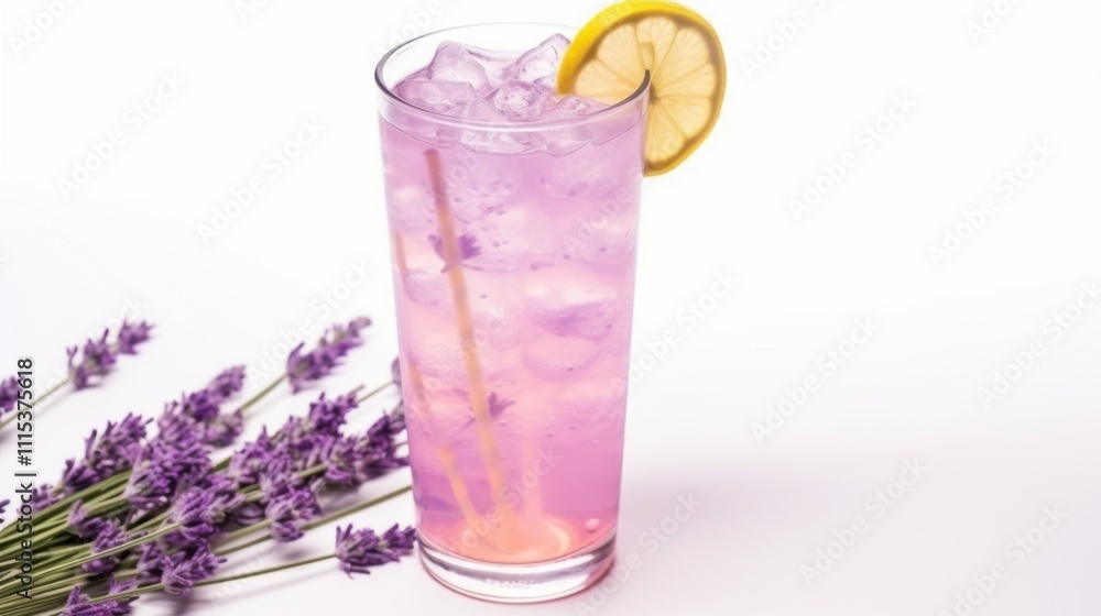 Cool lavender lemonade in a glass with floating lavender flowers. Delicate and appetizing colors. Suitable for commercial use. Copy space available. Cool lavender lemonade in a glass with floating lavender flowers. Delicate and appetizing colors. Suitable for commercial use. Copy space available.