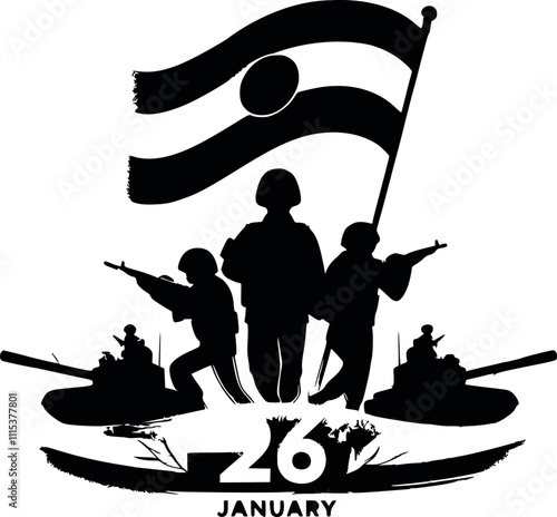 Silhouettes of Courage Republic Day Indian Army Tribute Vector Art in Black & White generated Ai