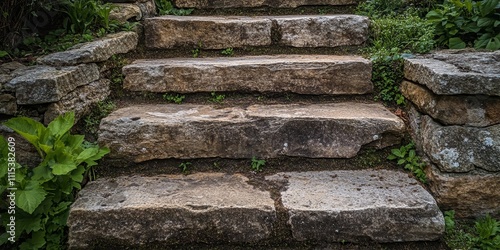 A set of aged and weathered stone steps creates a charming atmosphere, showcasing the beauty of old stone steps in various lighting and angles for a captivating visual experience.