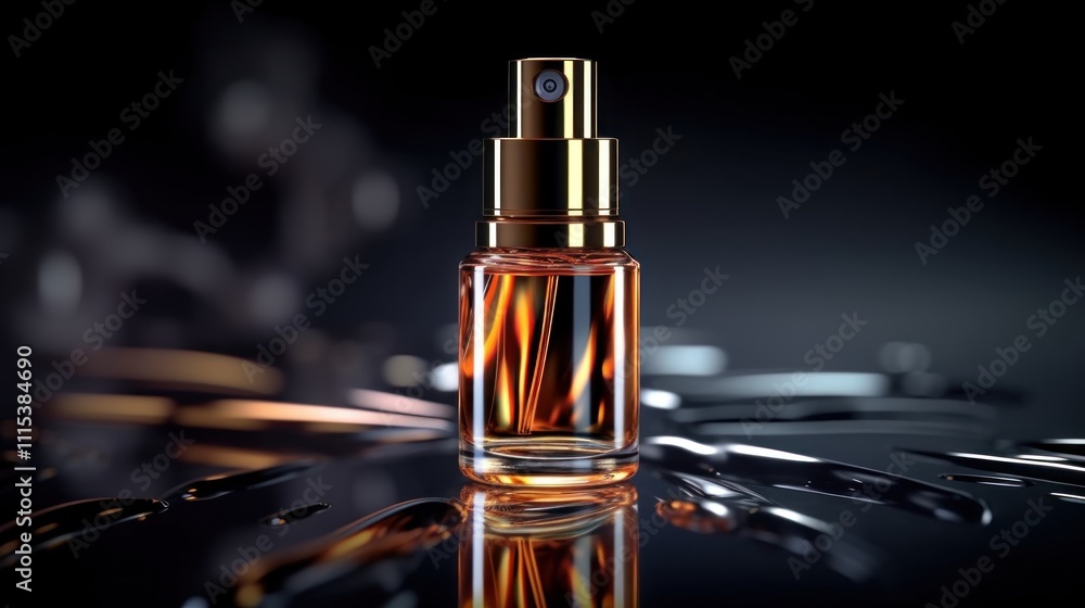 Naklejka premium Luxury Perfume Bottle On A Black Reflective Surface