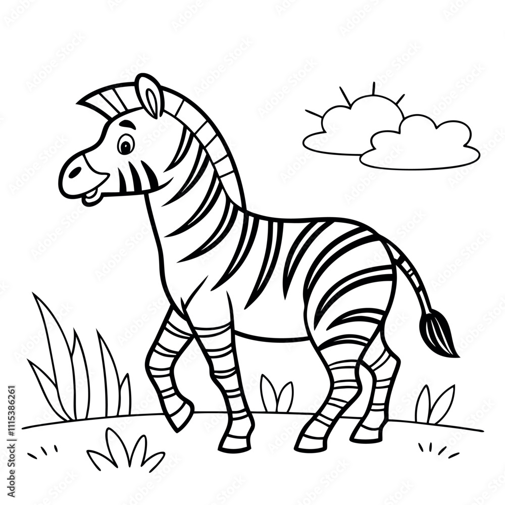 Obraz premium Cute Zebra cartoon animal and its doodle coloring character