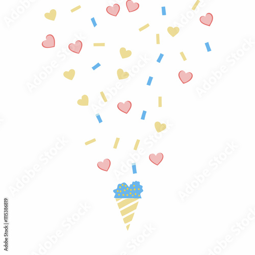 Illustration of ice cream cone with colorful sprinkles and hearts falling down for fun decoration