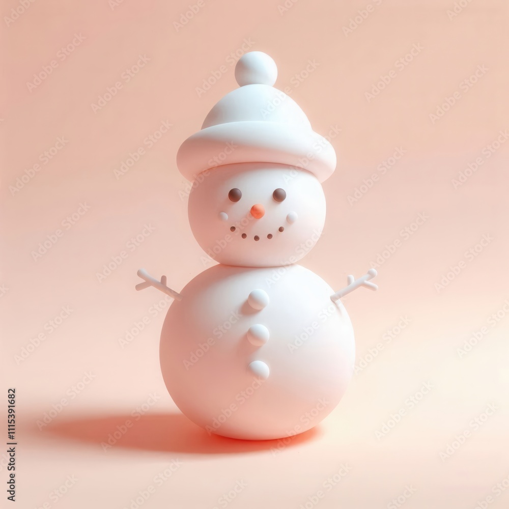 Whimsical white snowman figure on a soft pink background, perfect for holiday-themed designs, children's products, or seasonal marketing. Whimsical white snowman figure on a soft pink background, perfect for holiday-themed designs, children's products, or seasonal marketing.