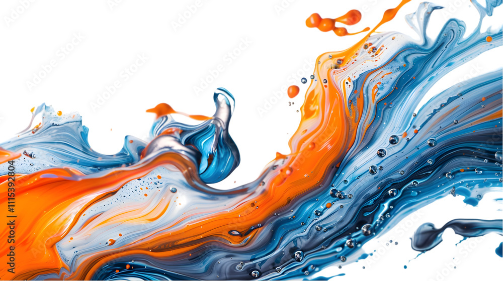 Fototapeta premium Orange, Blue, Silver liquid colour mixed isolated on a transparent background