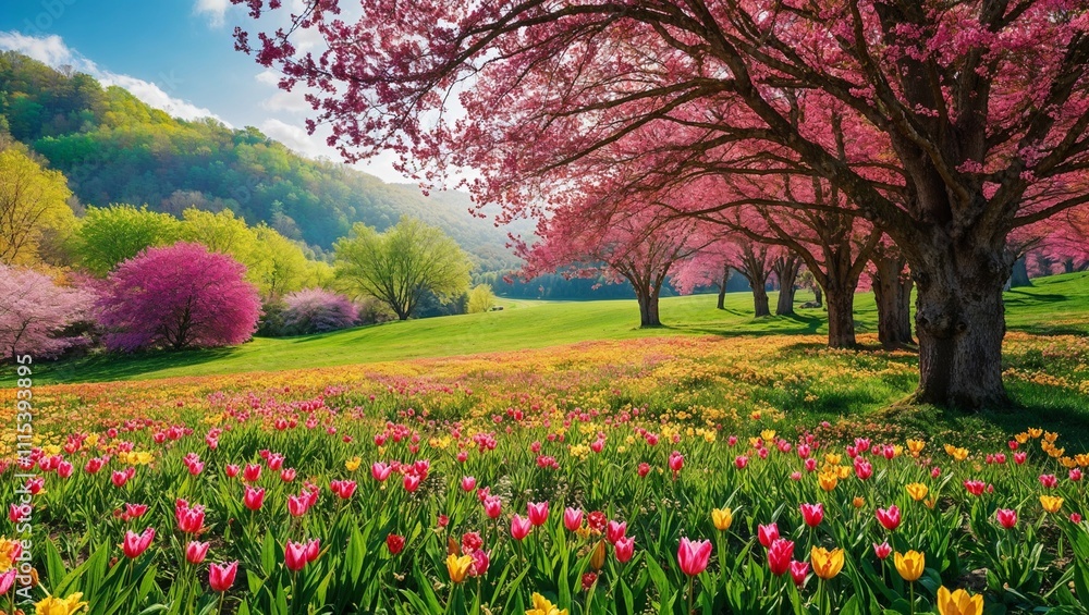 landscape with blooming trees landscape with blooming trees
