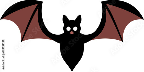 Minimalistic Flat Vector Illustration of a Bat with Outstretched Wings in Black and Brown Colors