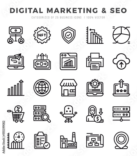 Digital Marketing & SEO icons Pack. Lineal icons set. Digital Marketing & SEO collection set.