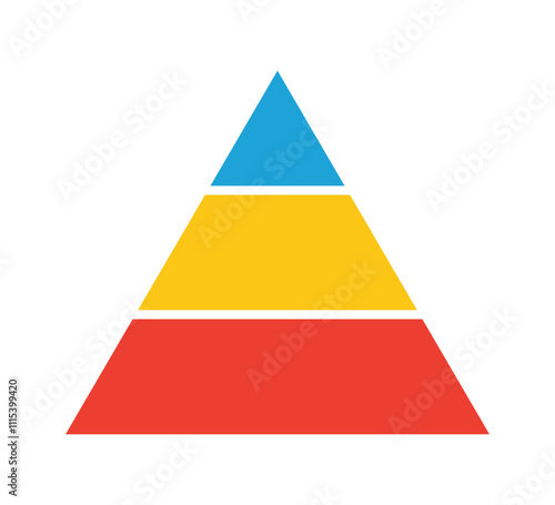 Levels of triangular pyramid. Triangle pyramid chart. Maslow layer diagram. Development level infographic. Business graph. Vector illustration isolated on white background.