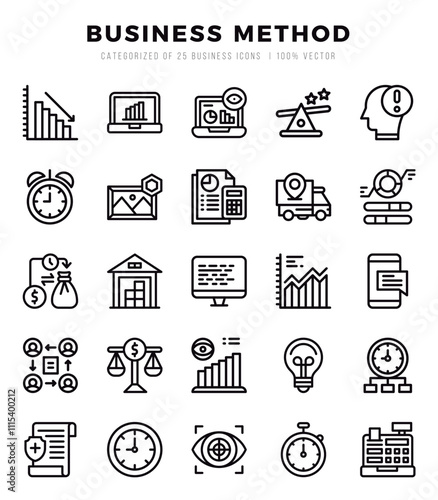 Set of simple Lineal Business Method Icons. Lineal art icons pack.