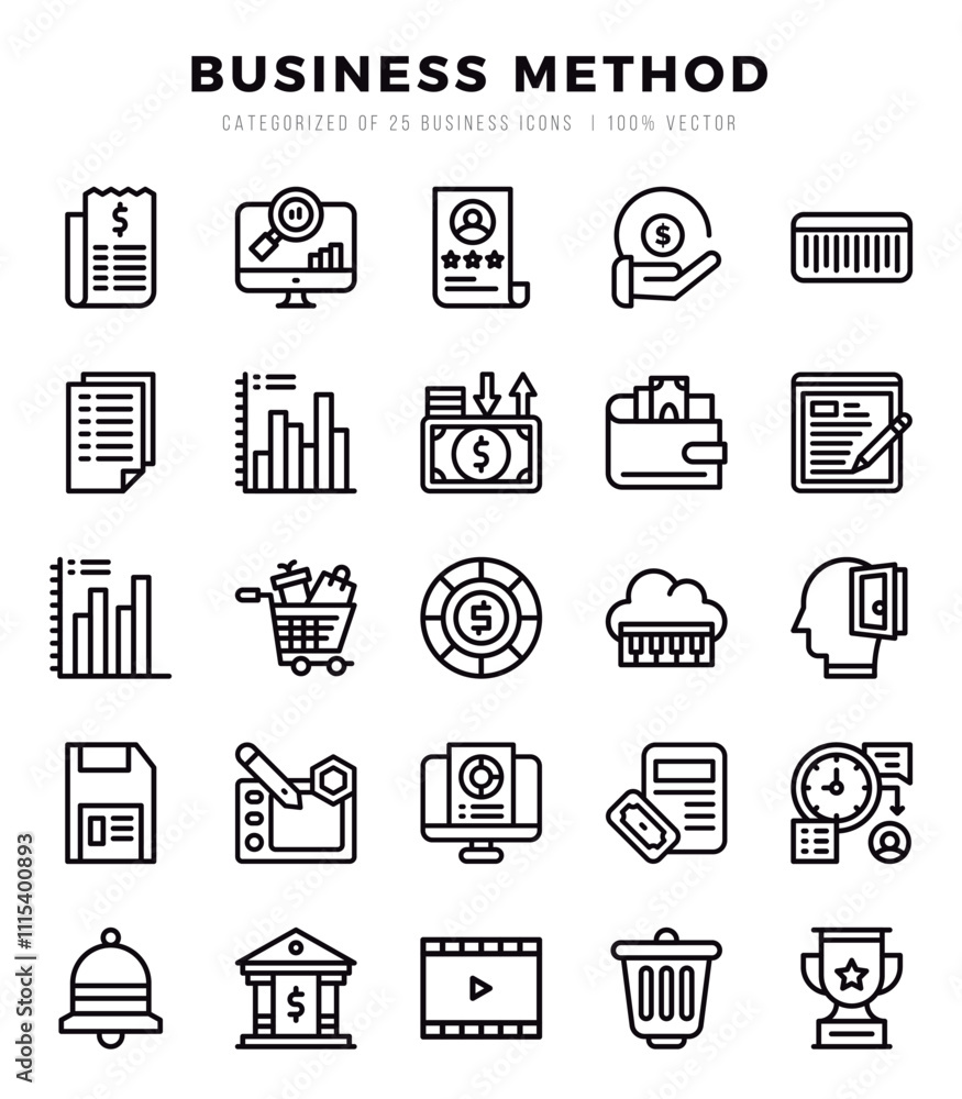 Fototapeta premium Business Method Lineal icons collection. 25 icon set. Vector illustration.