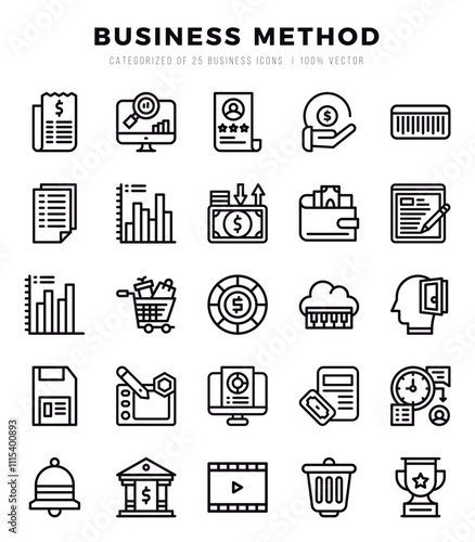 Business Method Lineal icons collection. 25 icon set. Vector illustration. photo