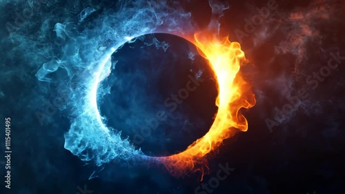 fiery and icy ring with glowing elements