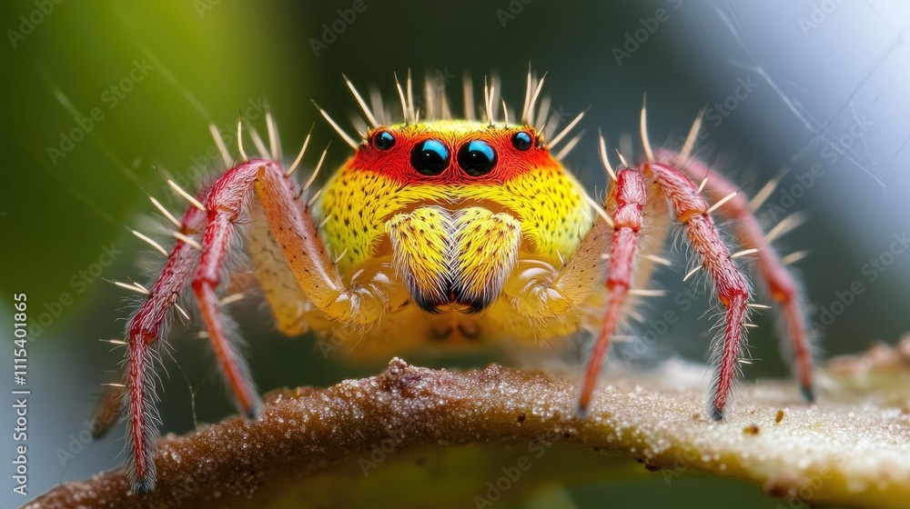 Colorful Macro Shot of Spiny Spider on Leaf Surface Colorful Macro Shot of Spiny Spider on Leaf Surface