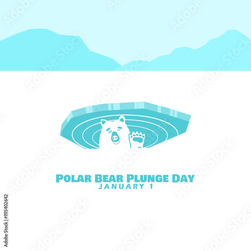 Polar Bear Plunge Day to celebrate on January 1st. Illustration of a polar bear in the water.