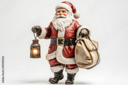 Festive Santa Claus figure carrying a lantern and a sack for holiday celebrations