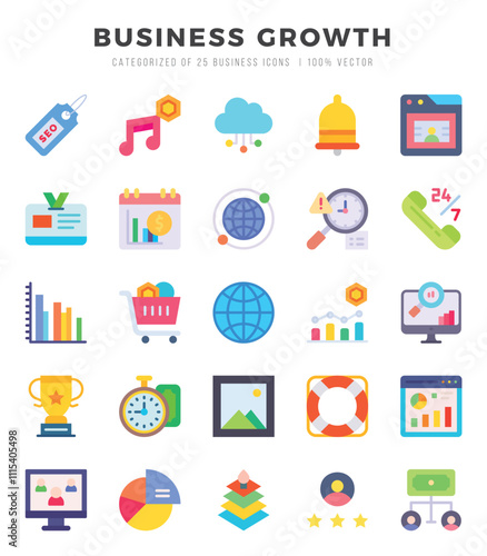 Business Growth Flat icons collection. 25 icon set in a Flat design.