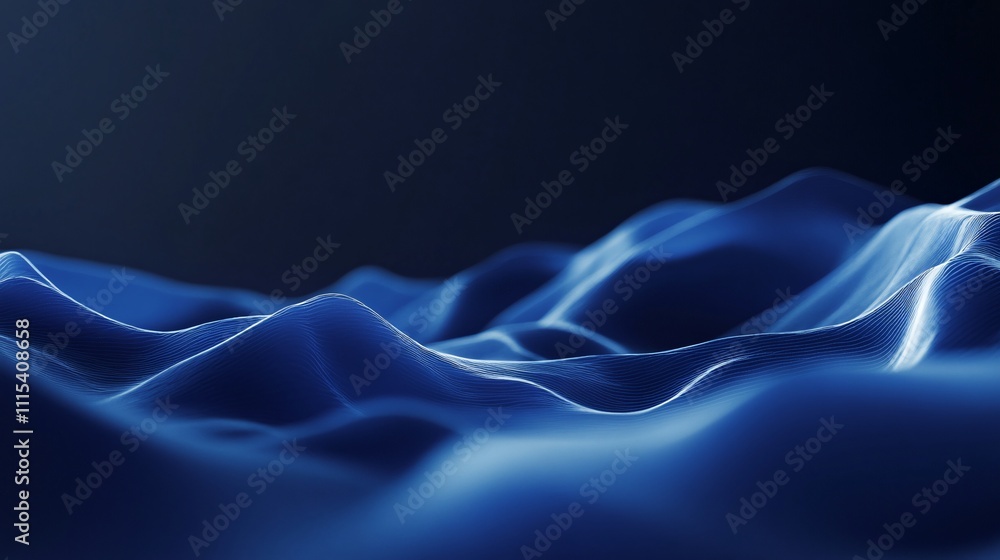 Obraz premium A dynamic blue ripple pattern resembling ocean waves, set against a clean, minimalistic backdrop. This design captures the essence of fluidity and movement, ideal for business and commercial purposes,