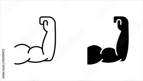 Strong hand line icon set, muscle arm strength Simple outline style. Muscle, arm, bicep, vector illustration on white background