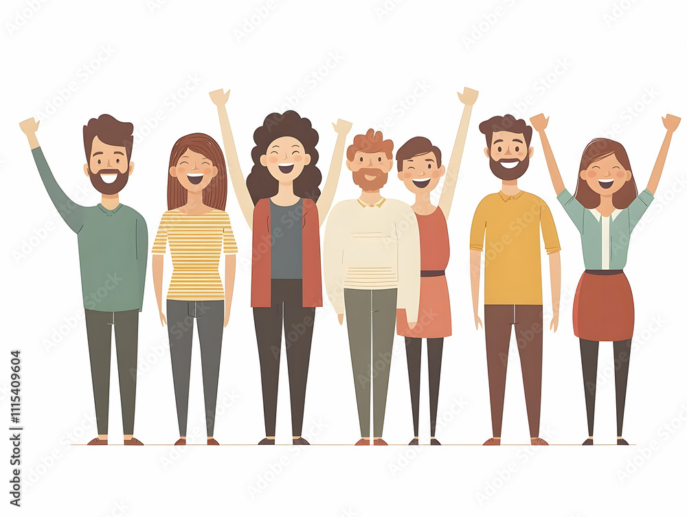 Fototapeta premium Flat Vector Team Celebrating Success with High Fives in Bright Office Environment