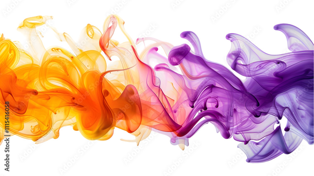 Fototapeta premium Purple, Yellow, Orange liquid colour mixed isolated on a transparent background