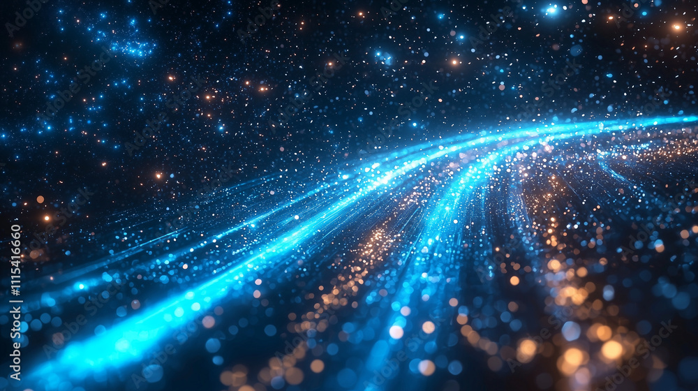 Fototapeta premium stream of countless twinkling blue stars winding through the dark cosmic abyss