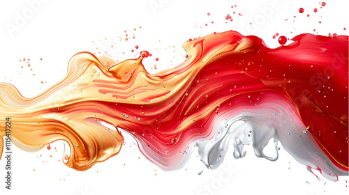Red, Golden, Silver liquid colour mixed isolated on a transparent background