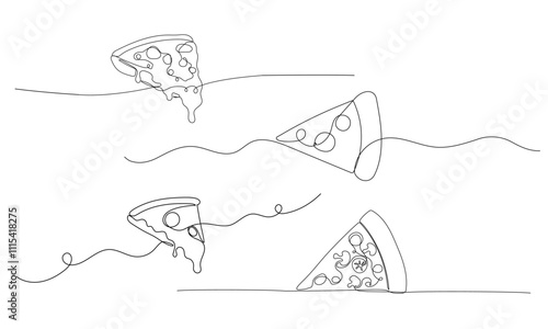Pizza one continuous line illustration. Hand drawn doodle sketch of fast food on white background