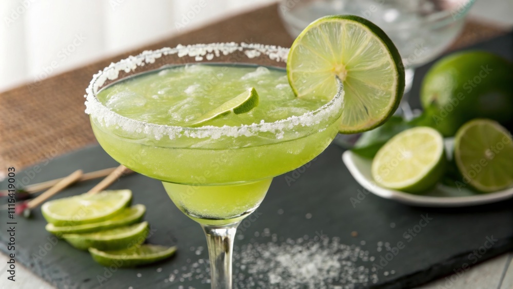Classic Margarita with Salt Rim and Lime Garnish Classic Margarita with Salt Rim and Lime Garnish